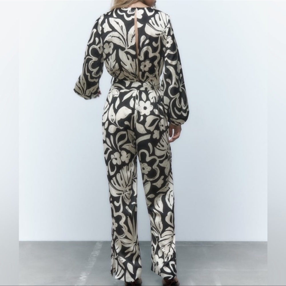 Zara Black and Cream Floral Wrap Jumpsuit - Picture 8 of 14
